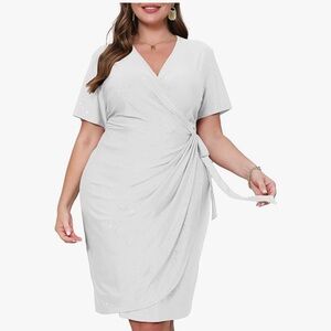 Verwin | Women’s White Silky Metallic Cocktail Party Midi Dress| 3X | NWT